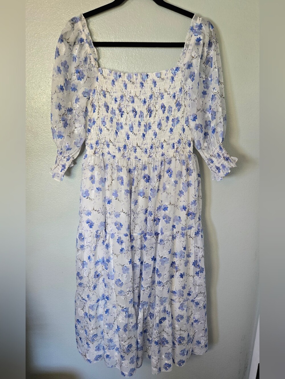 Baltic Born | Fabian Jacquard Blue Floral Midi Dress Size Large - Picture 7 of 14